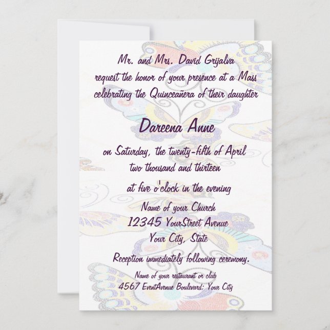 Quinceanera Colourful Butterfly Invitation (Front)