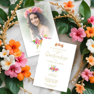 Quinceañera Colourful Flowers & Foliage Photo Invitation