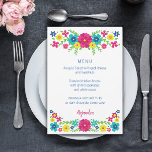Quinceañera colourful flowers menu