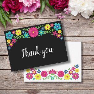 Quinceañera Colourful Mexican flowers thank you Card