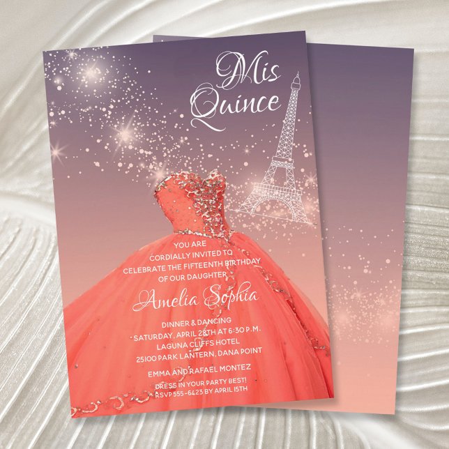 Quinceañera Coral Dress Eiffel Tower (Creator Uploaded)