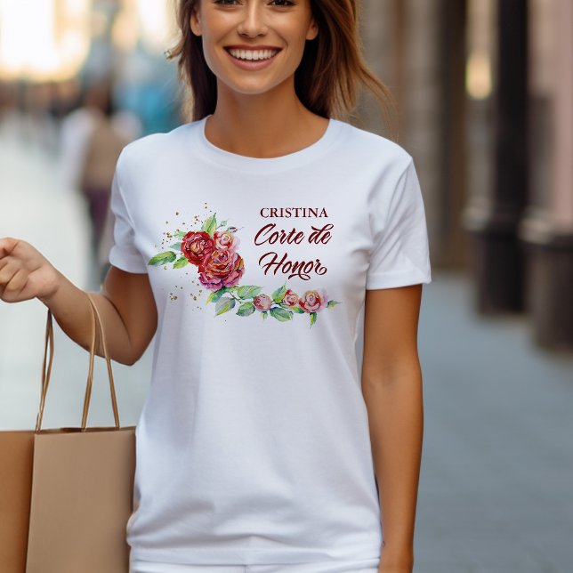 Quinceanera Corte de Honour Elegant Red Rose Flora T-Shirt (Quinceanera birthday t-shirt from my Vintage Floral Red Roses Quinceanera Collection)