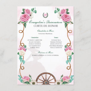 Quinceanera Corte de Honour Pink Rose Emerald Gree Enclosure Card