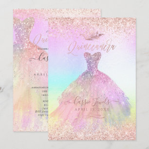 Quinceanera Cotton Candy Rose Gold Princess Crown Invitation