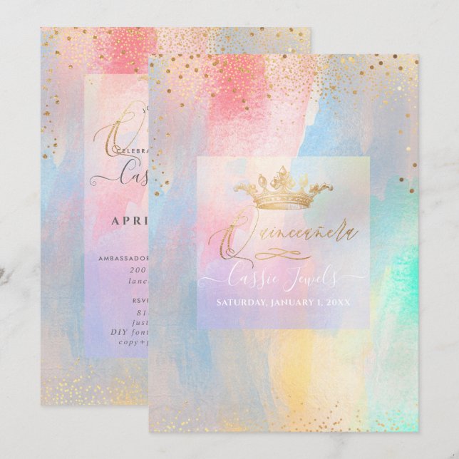 Quinceanera Cotton Candy Watercolor Brushstrokes Invitation (Front/Back)