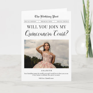 Quinceañera Court Proposal Newspaper Greeting Card