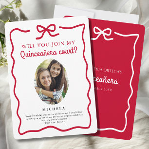 Quinceañera Court Proposal red bow Invitation
