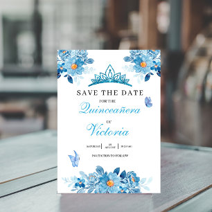 Quinceañera crown Baby Blue Floral Butterflies Save The Date