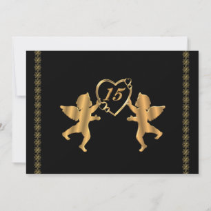 Quinceanera cupids for 15th Birthday on black Invitation