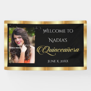 Quinceanera, Custom Photo, Gold Sparkle Banner