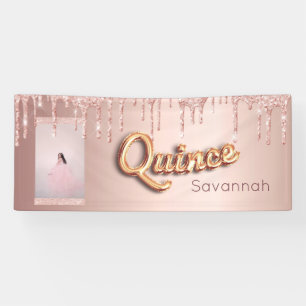 Quinceanera custom photo rose gold glitter banner