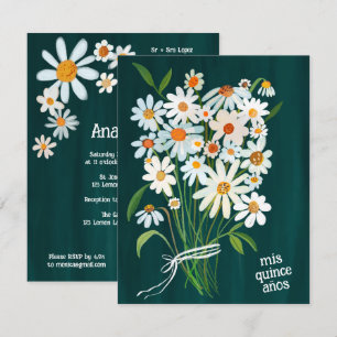 Quinceañera Cute Daisy Bouquet Handpainted Custom Invitation