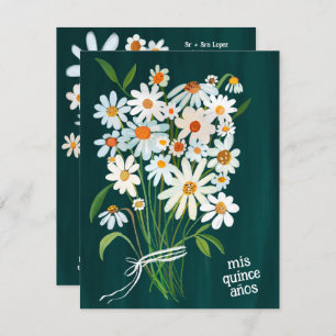 Quinceañera Cute Daisy Bouquet Handpainted Custom Invitation