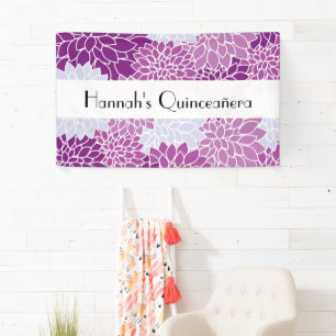 Quinceanera - Dahlia Flowers, Blossoms - Purple Banner