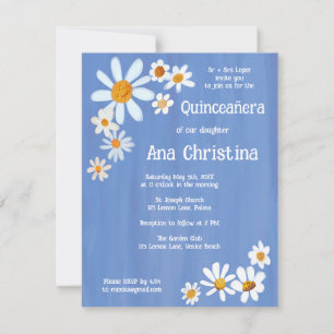 Quinceañera Daisy Bouquet Handpainted Custom Photo Invitation