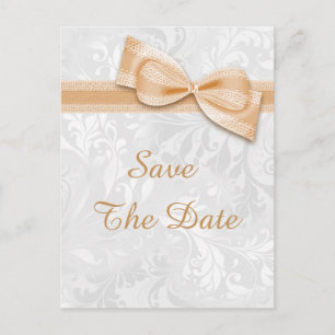 Quinceañera Damask and Faux Bow Save The Date Announcement Postcard