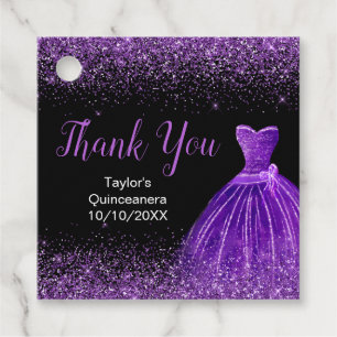 Quinceanera Dark Purple Dress Faux Glitter Favour Tags
