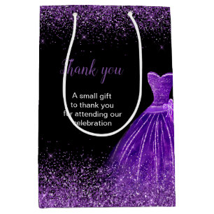Quinceanera Dark Purple Dress Faux Glitter Medium Gift Bag