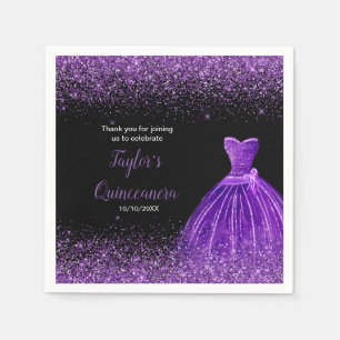 Quinceanera Dark Purple Faux Glitter Napkin