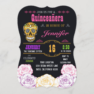 Quinceañera Day of the Dead Sugar Skull Invitation