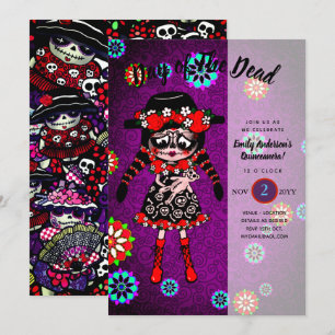 Quinceanera Day of The Dead Sugar Skulls Invitation
