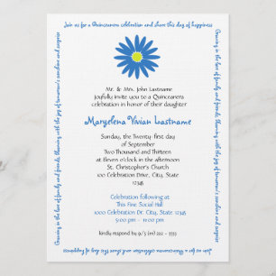 Quinceanera Delightful Daisy Message Text Blue Invitation
