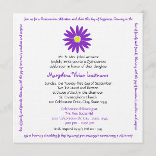 Quinceanera Delightful Daisy Message Text Purple Invitation