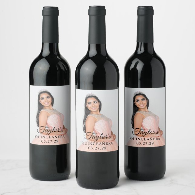 Quinceanera Dress Photo Wine Label (Bottles)