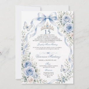 Quinceañera Dusty Blue 15 Años Princess Tiara Invitation