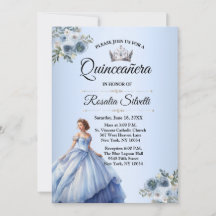 Quinceanera Dusty Blue and Silver Invitation