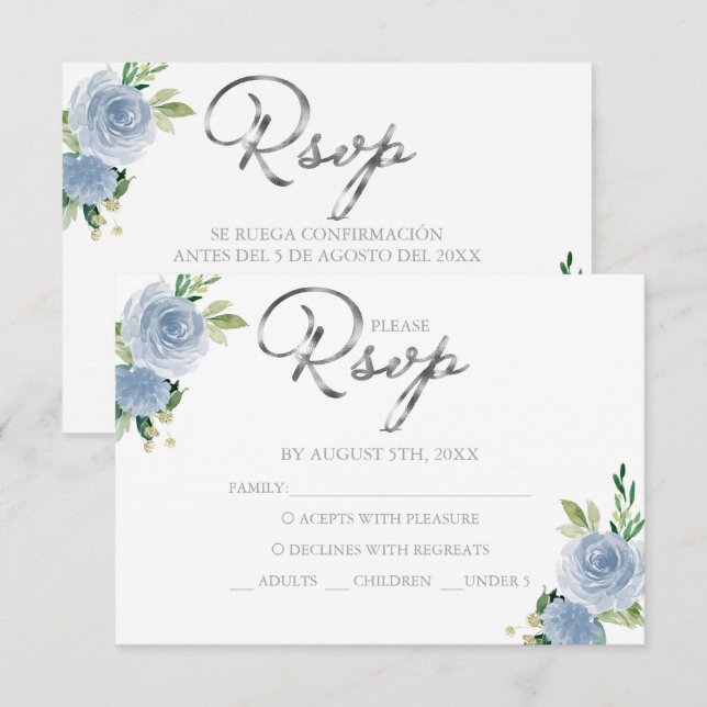Quinceanera Dusty Blue Bilingual Response Card (Front/Back)