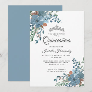 Quinceanera Dusty Blue Floral Greenery Invitation