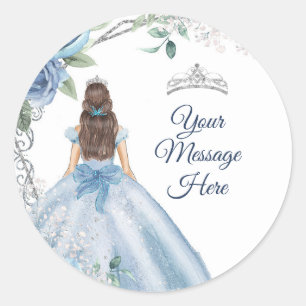 Quinceañera Dusty Blue Your Message Here Classic Round Sticker