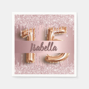 Quinceanera dusty rose pink glitter name napkin