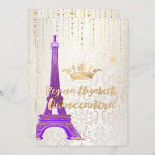 Quinceanera/Eiffel Tower/Parisian Princess/Purple Invitation