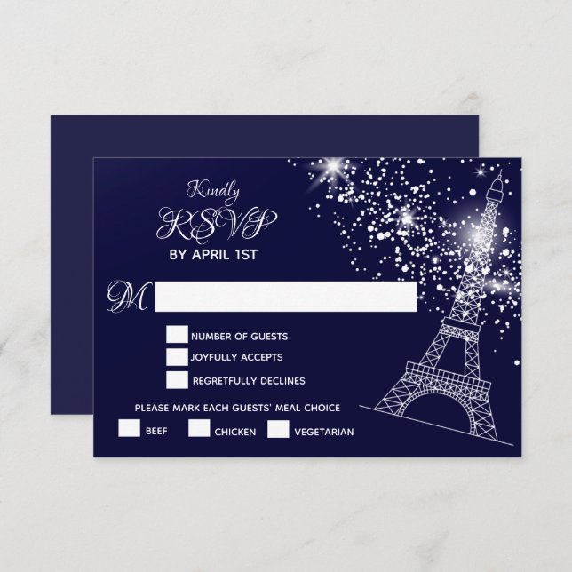 Quinceañera Eiffel Tower Starry Night Sky RSVP Card (Front/Back)