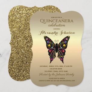 Quinceanera Elegant Black and Gold Invitation