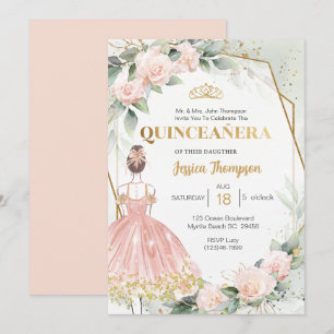 Quinceañera Elegant Blush Pink Gold Floral   Invitation