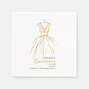 Quinceanera Elegant Gold Dress Script 15 Birthday Napkin