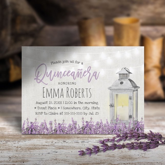 Quinceanera Elegant Lavender Flowers White Lantern Invitation (Creator Uploaded)