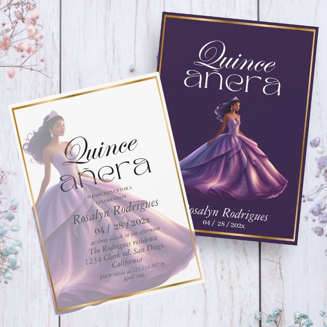  Quinceañera Elegant Modern Purple Dress  Invitation (Creator Uploaded)