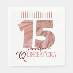 Quinceanera Elegant Pink Candle15th Birthday Party Napkin