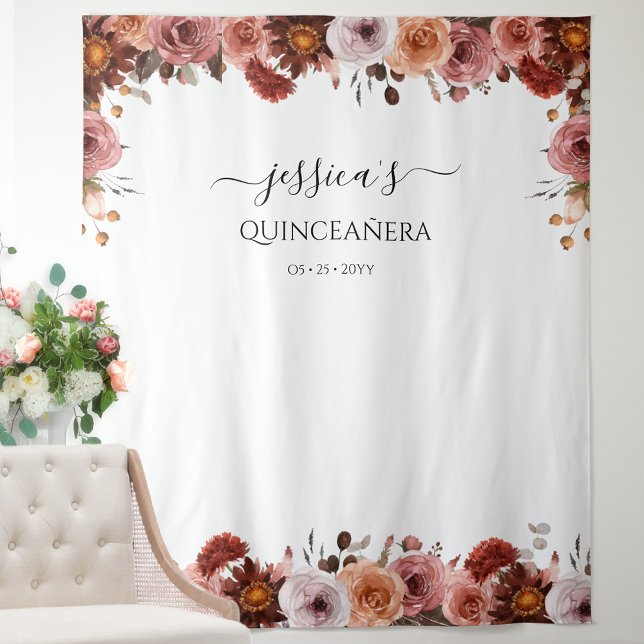 Quinceañera Elegant Pink Floral Photo Backdrop Tapestry (Creator Uploaded)