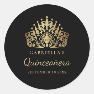 Quinceañera Elegant Princess Tiara Crown  Classic Round Sticker