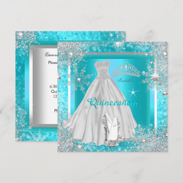 Quinceanera Elite Elegant Teal Birthday Party Invitation (Front/Back)
