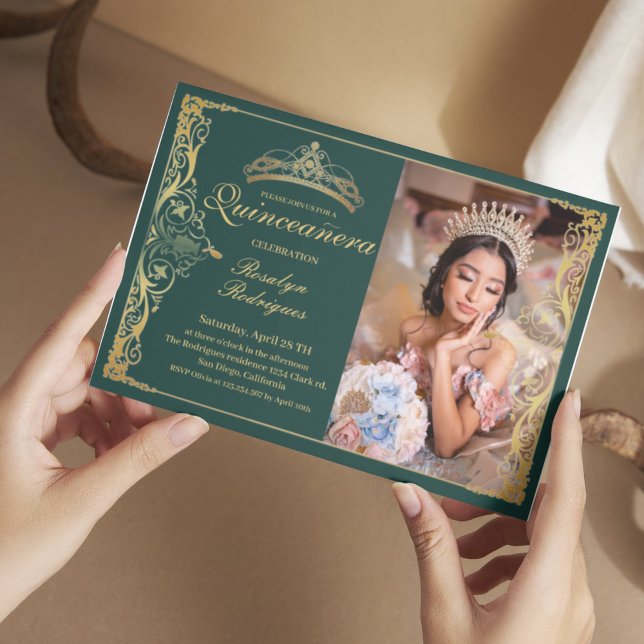 Quinceanera Emerald Beauty Quinceanera with photo Invitation (Creator Uploaded)