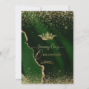 Quinceanera Emerald Green Agate Faux Gold Dust Inv Invitation