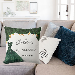 Quinceanera emerald green dress flowers white cushion