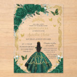 Quinceañera Emerald Green Floral Black Hair Gold Acrylic Invitations<br><div class="desc">Personalise this lovely quinceañera acrylic invitation with your own wording easily and quickly. Click the Edit Using Design Tools button to further edit the text, wording, font style, font size, font colour, add more text, move or remove some images. The butterflies, quince girl and crown are moveable, resizable, multipliable and...</div>