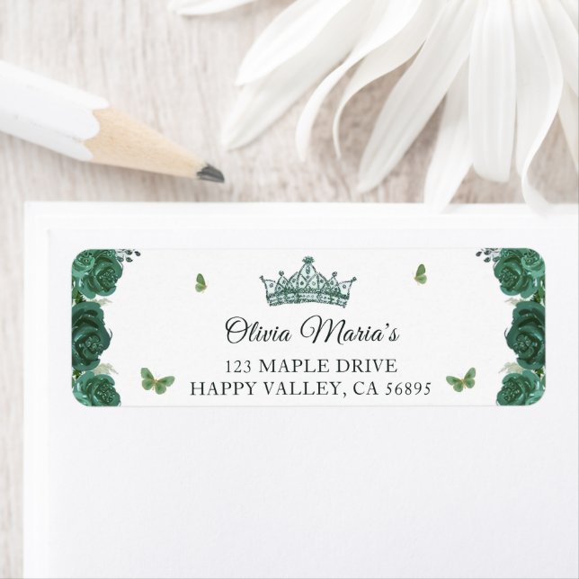 Quinceañera Emerald Green Floral Butterflies Tiara (Insitu)